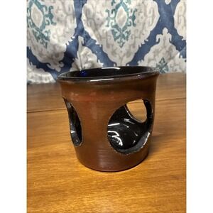 Vintage Terra-cotta tea light candle holder 1992 Red/ Black